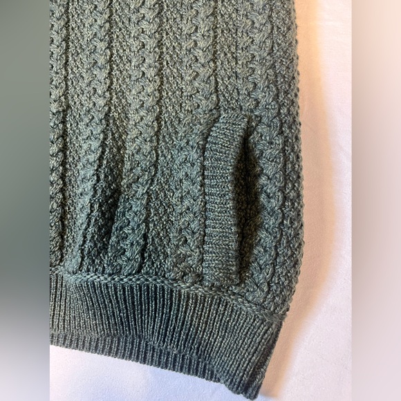 Aran Crafts Irish Cable Knit Forest Green Shawl Collar Sweater 100% Merino Wool - Picture 13 of 14